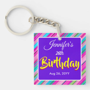 Rainbow Stripe Pattern Birthday Custom Text Key Ring