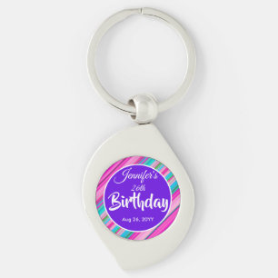 Rainbow Stripe Pattern Birthday Custom Text Key Ring
