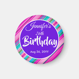 Rainbow Stripe Pattern Birthday Custom Text Magnet