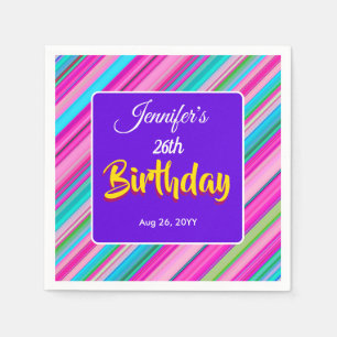 Rainbow Stripe Pattern Birthday Custom Text Napkin