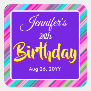 Rainbow Stripe Pattern Birthday Custom Text Square Sticker