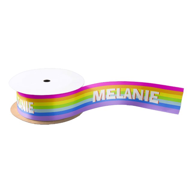 Rainbow stripe personalised name ribbon satin ribbon (Spool)