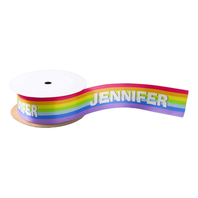 Rainbow stripe personalised name ribbon satin ribbon (Spool)