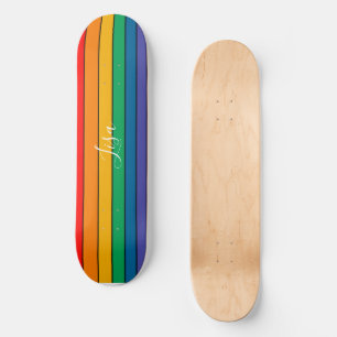 Rainbow Stripe Pride Flag LGBTQ Monogram - Name  Skateboard