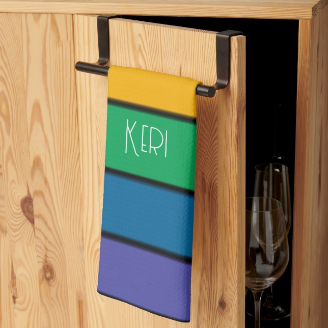 Rainbow Stripe Pride Flag LGBTQ Monogram - Name  Tea Towel (Thirds Fold)