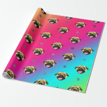 Rainbow Stripe Pug Wrapping Paper