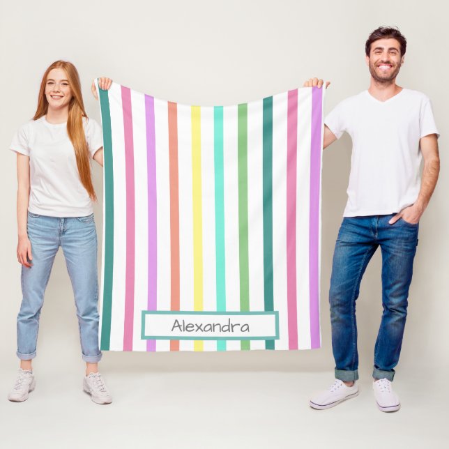 Rainbow Stripe with Name Fleece Blanket (In Situ)