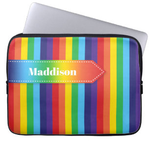 Rainbow Striped Electronics Sleeve with Name