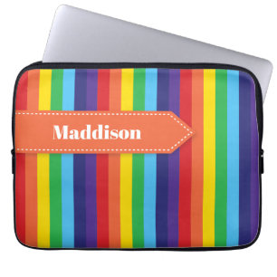 Rainbow Striped Electronics Sleeve with Name