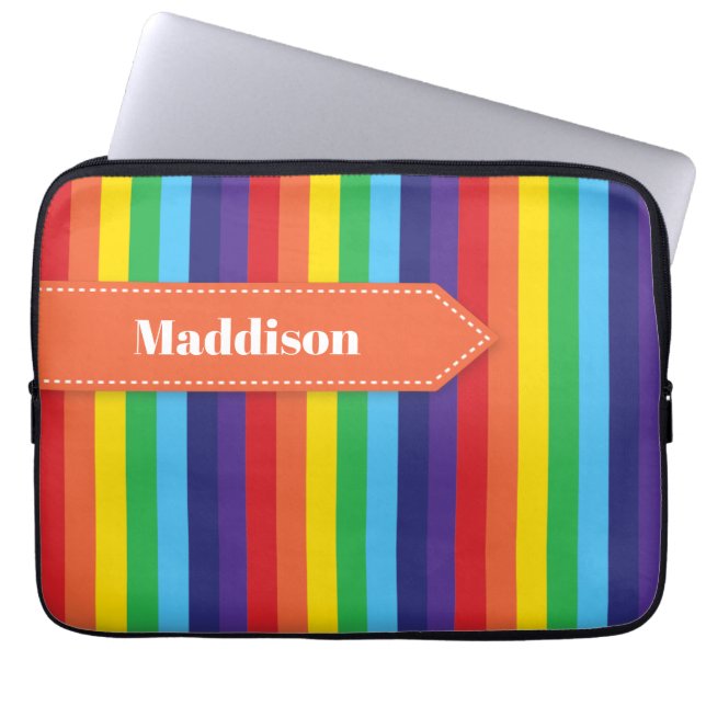 Rainbow Striped Electronics Sleeve with Name (Front)