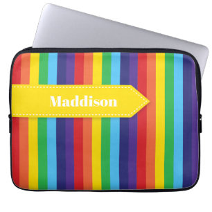 Rainbow Striped Electronics Sleeve with Name