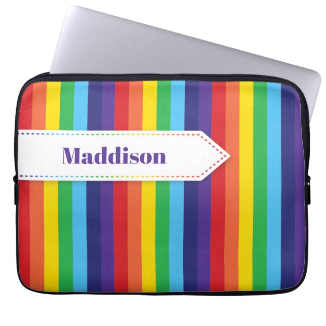 Rainbow Striped Electronics Sleeve with Name (Front)