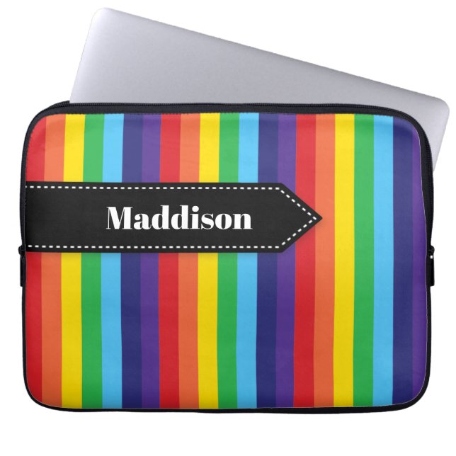 Rainbow Striped Electronics Sleeve with Name (Front)