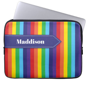 Rainbow Striped Electronics Sleeve with Name