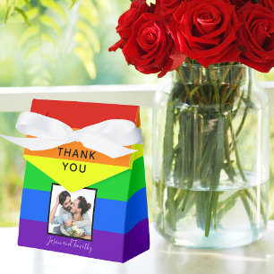 Rainbow Striped Gay Pride Photo LGBTQ Wedding Favour Box