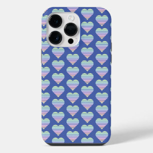 Rainbow Striped Heart Pattern Pastel Blue love iPhone 14 Pro Max Case