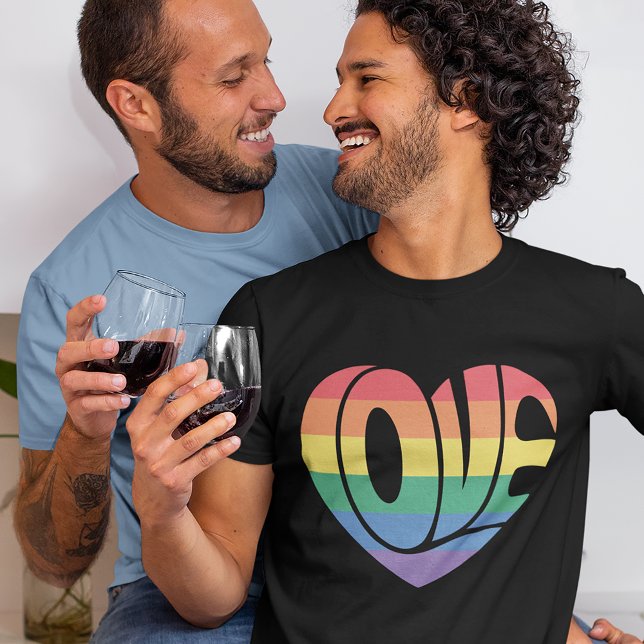Rainbow Striped Love Heart Gay Pride T-Shirt (Creator Uploaded)