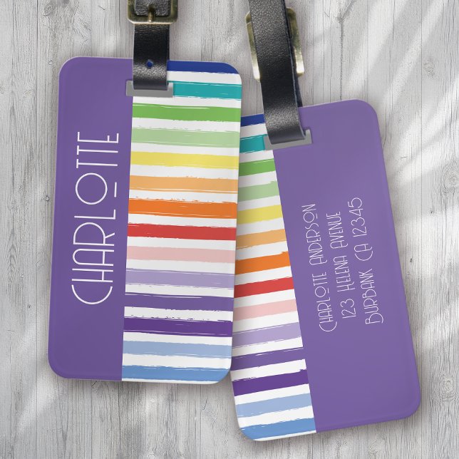Rainbow Striped Monogram  Luggage Tag (Creator Uploaded)