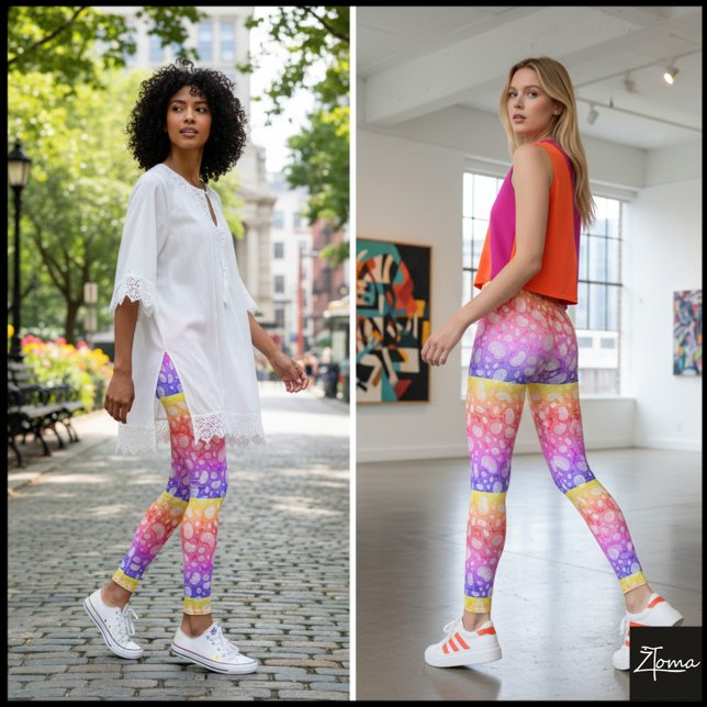 Rainbow Striped Organic Pebble Dot Pattern Leggings (Creator Uploaded)