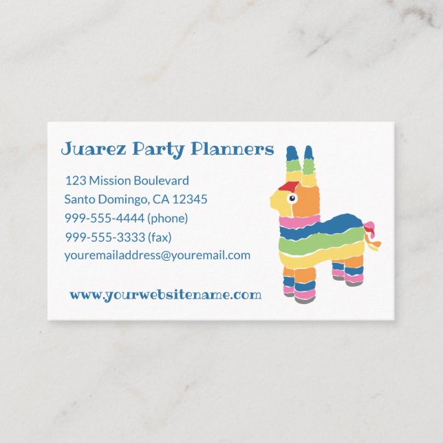 Rainbow Striped Pinata Party Planners Business Card (Front)