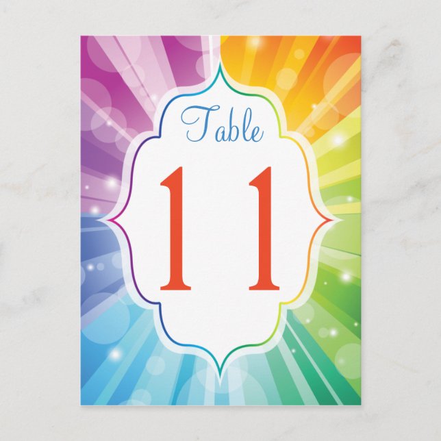 Rainbow Striped Sunburst Table Number Postcard (Front)