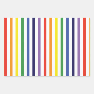 Rainbow Stripes and Blue Diagonals Wrapping Paper