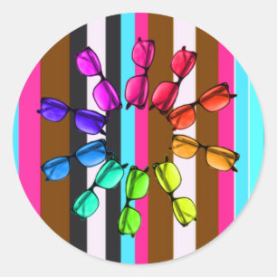 Rainbow Stripes and Eyewear Round Sticker