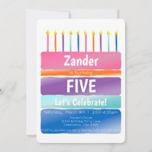 Rainbow Stripes Birthday Candle Cake Invitation