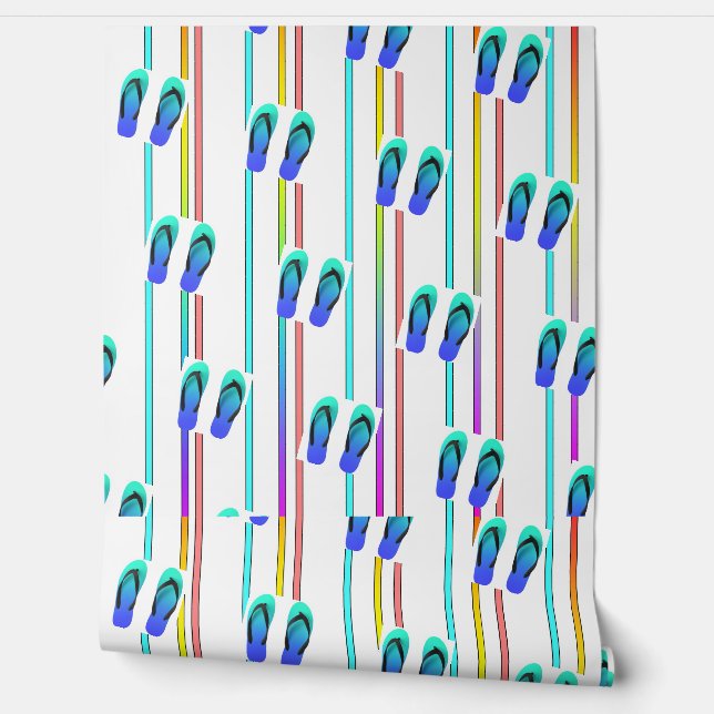 Rainbow Stripes + Blue Flip Flops Kids  Wallpaper (Unrolling)