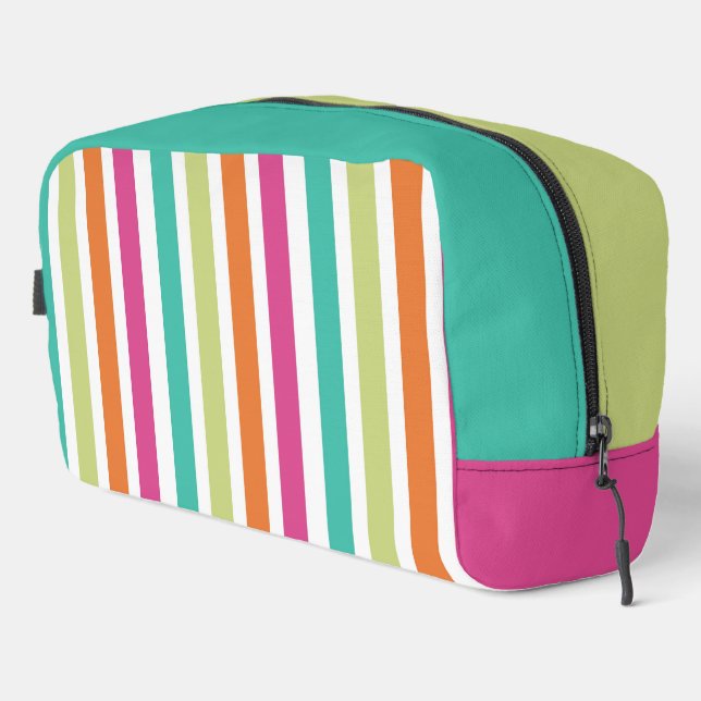 Rainbow stripes colour block pink green pastel dopp kit (Right Corner)