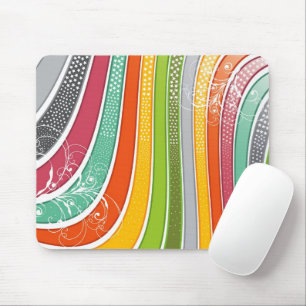 Rainbow Stripes Colourful Flourish Stars Mouse Pad