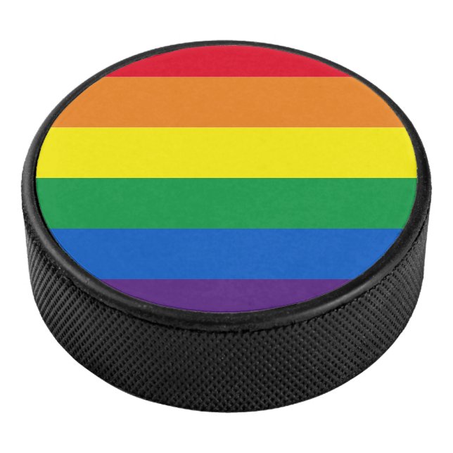 Rainbow stripes colours Lgbt gay flag Hockey Puck (3/4)