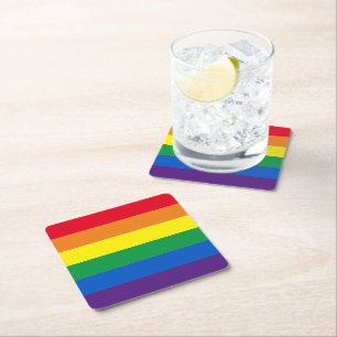 Rainbow stripes colours Lgbt gay flag Square Paper Coaster