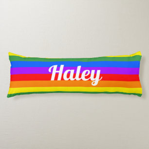 Rainbow Stripes Custom Name Body Pillow