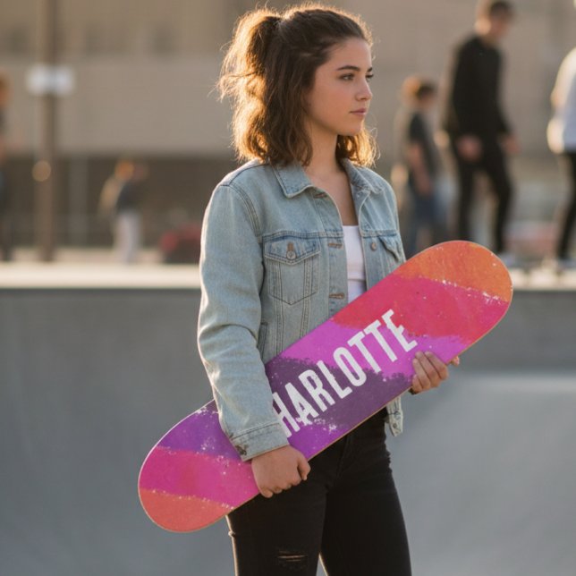 Rainbow Stripes Custom Personalised Name  Skateboard (Creator Uploaded)