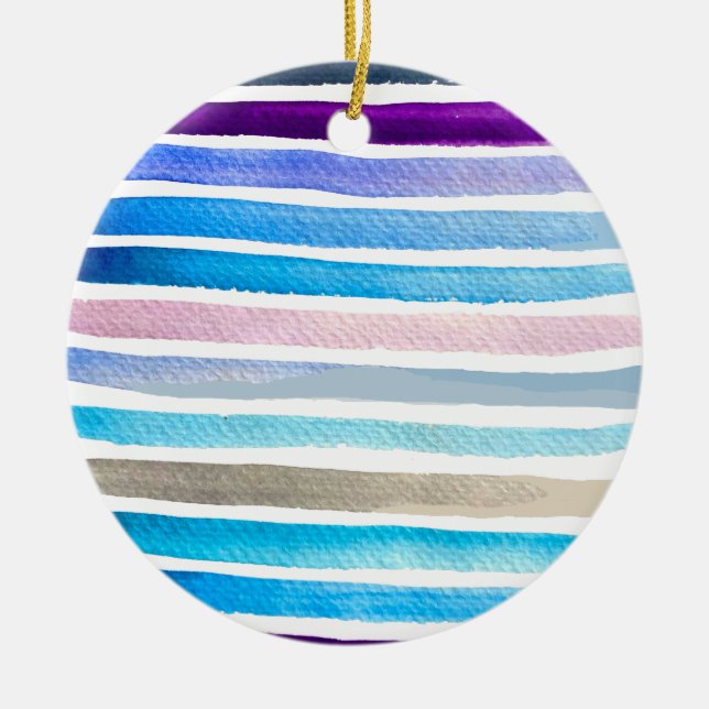 Rainbow stripes cute watercolor ceramic ornament (Front)
