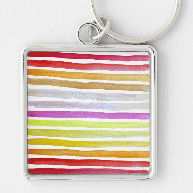 Rainbow stripes cute watercolor key ring (Front)