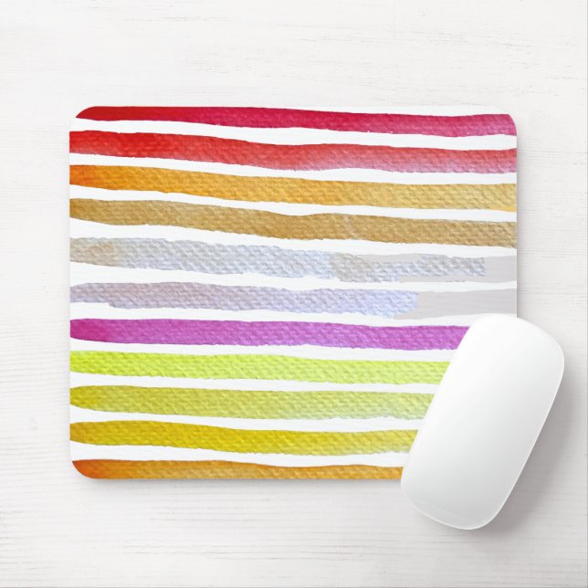 Rainbow stripes cute watercolor mouse pad (With Mouse)