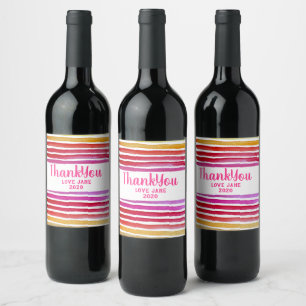 Rainbow stripes cute watercolor wine label