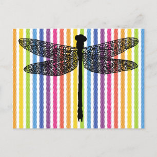 Rainbow stripes dragonfly Bug Insect Silhouette Postcard