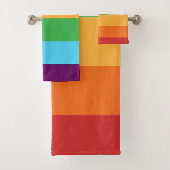 Rainbow Stripes Fun Bright Happy Candy Stripe Bath Towel Set (Insitu)