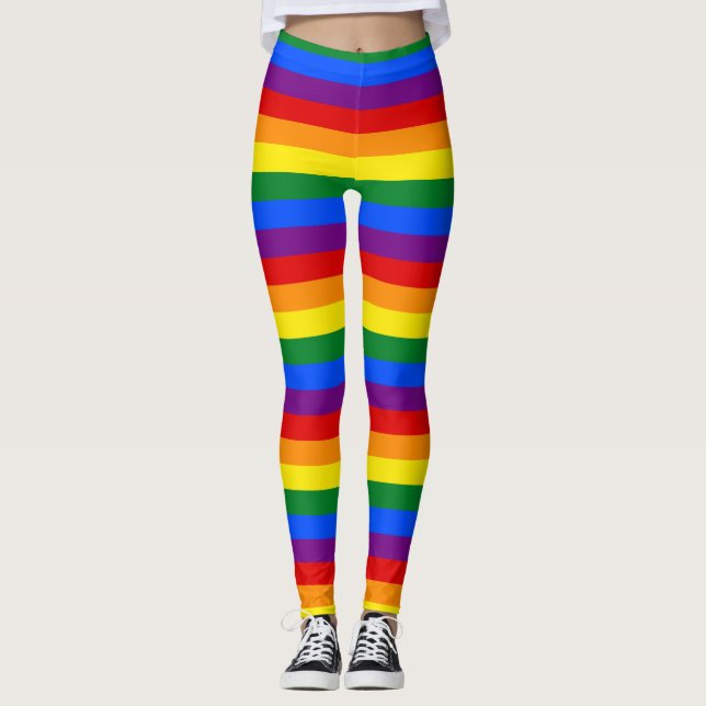 Rainbow Stripes Gay Pride Design Leggings (Front)