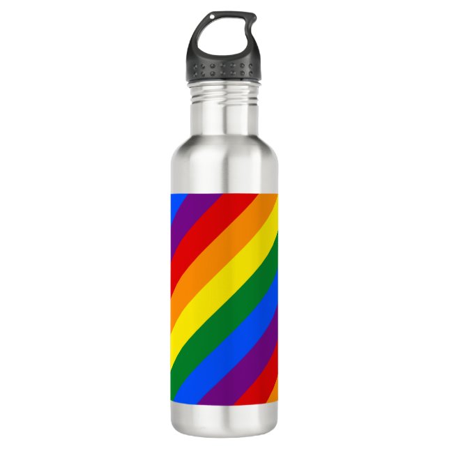 Rainbow Stripes Gay Pride Design Water Bottle (Front)