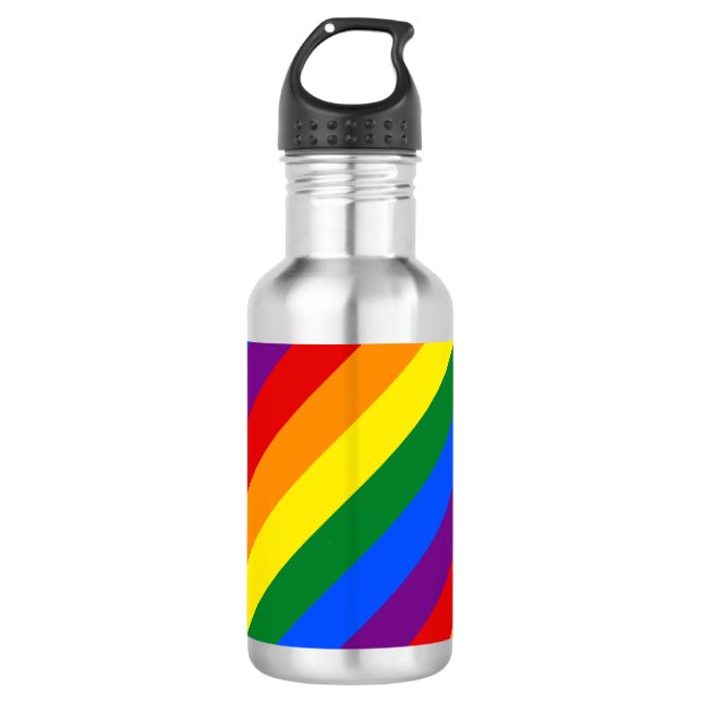 Rainbow Stripes Gay Pride Design Water Bottle (Front)