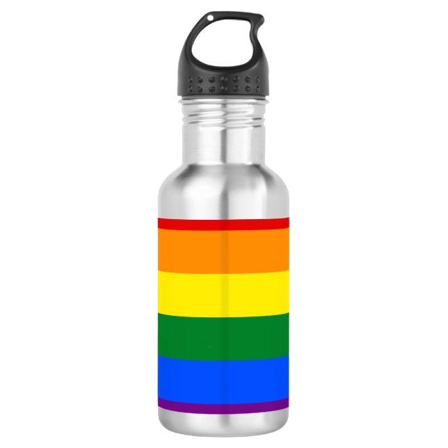 Rainbow Stripes Gay Pride Design Water Bottle (Front)