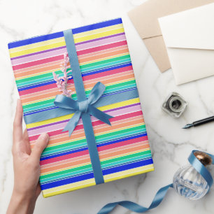 Rainbow Stripes Happy Colourful Wrapping Paper