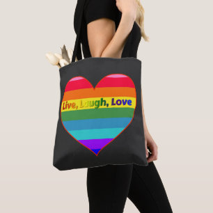 Rainbow Stripes Heart Tote Bag