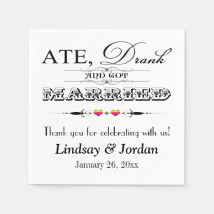 Rainbow Stripes Hearts and Scrolls Wedding Napkins