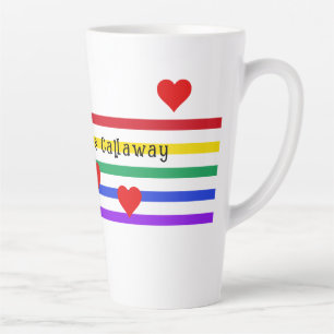 Rainbow Stripes Hearts First Names Customised Latte Mug