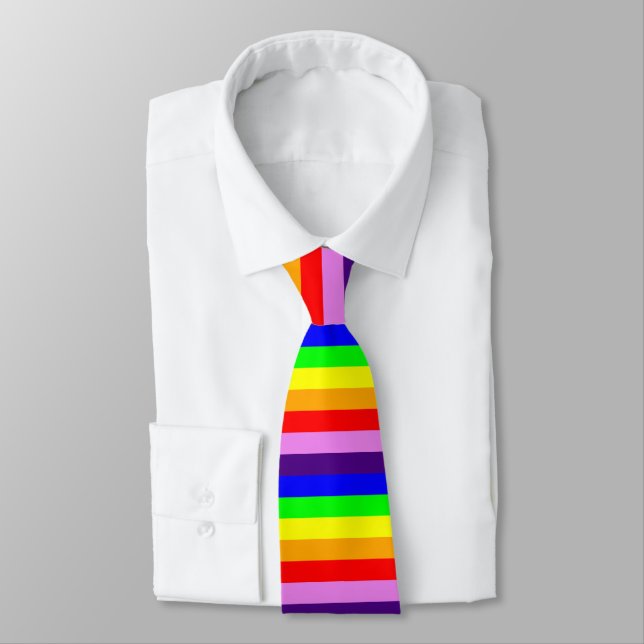 Rainbow Stripes Horizontal Classic Bright Tie (Tied)